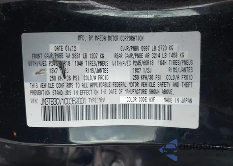 2012 Mazda Cx-9 Touring from USA, damaged, VIN JM3TB3CV1C0352001